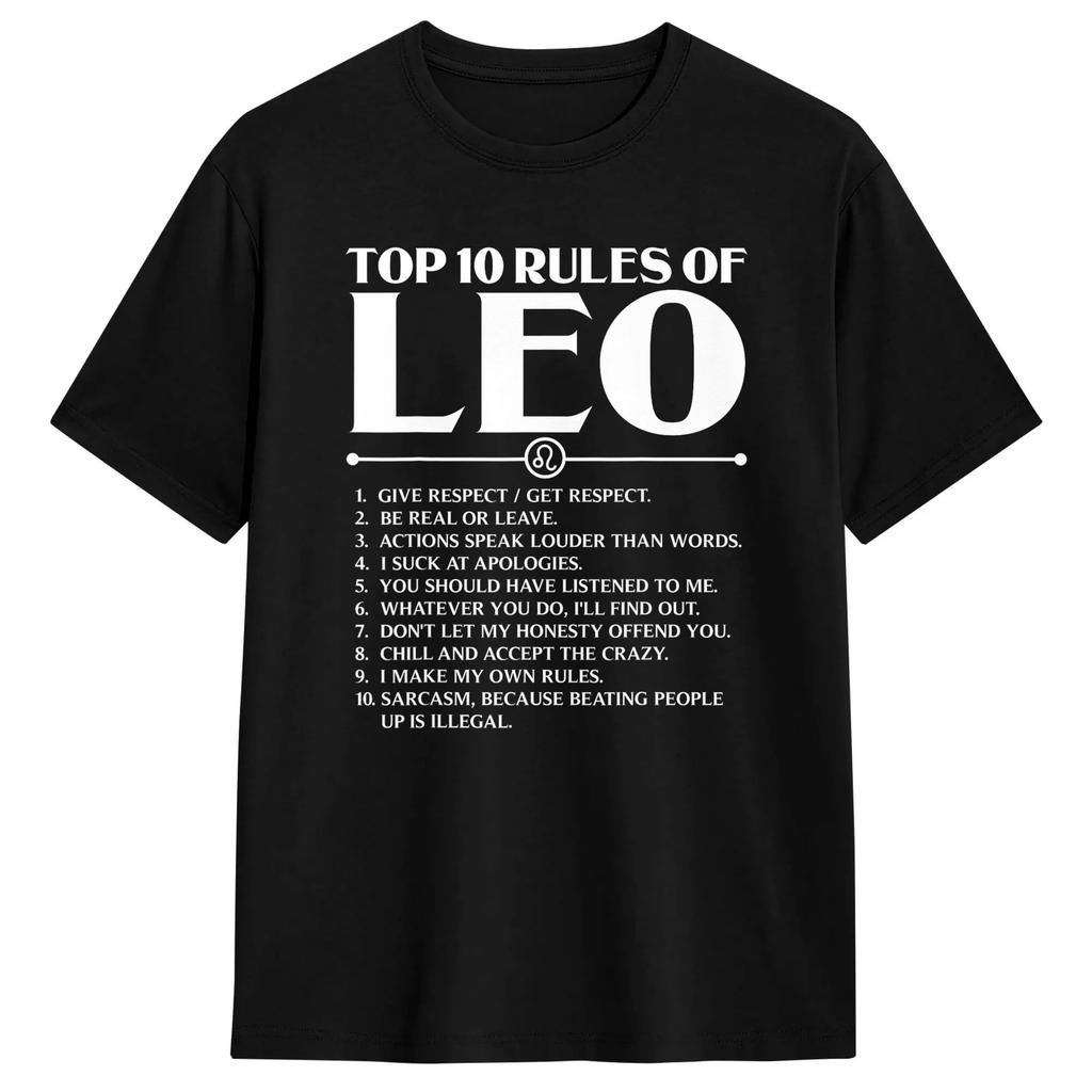 Leo Zodiac Birthday Gift Top 10 Rules Of Leo Gift Funny TShirts Funny Tees Short Sleeve Round Neck T-Shirts Pure Cotton Tops