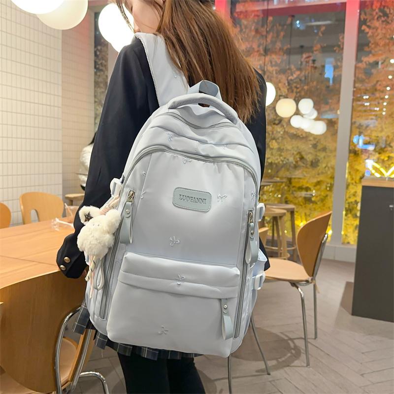 Damen-Rucksack mit Stickerei-Schleife, große Kapazität, Schultasche für Studenten