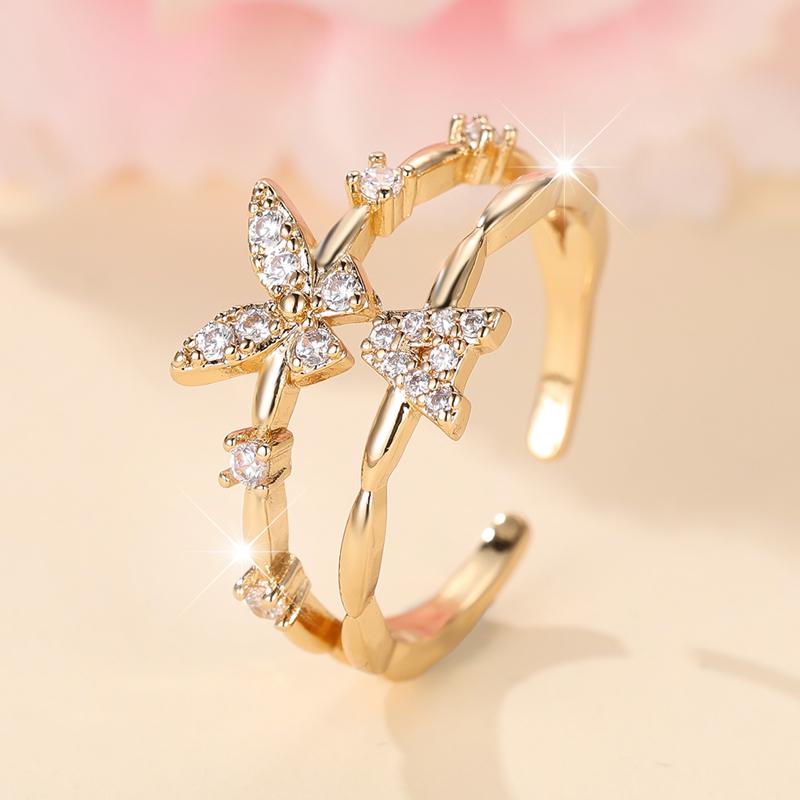 

Двухслойные циркониевые бабочки 26 букв открытые кольца для женщин золотого цвета регулируемое кольцо палец ювелирные изделия свадебный подарок A золотой