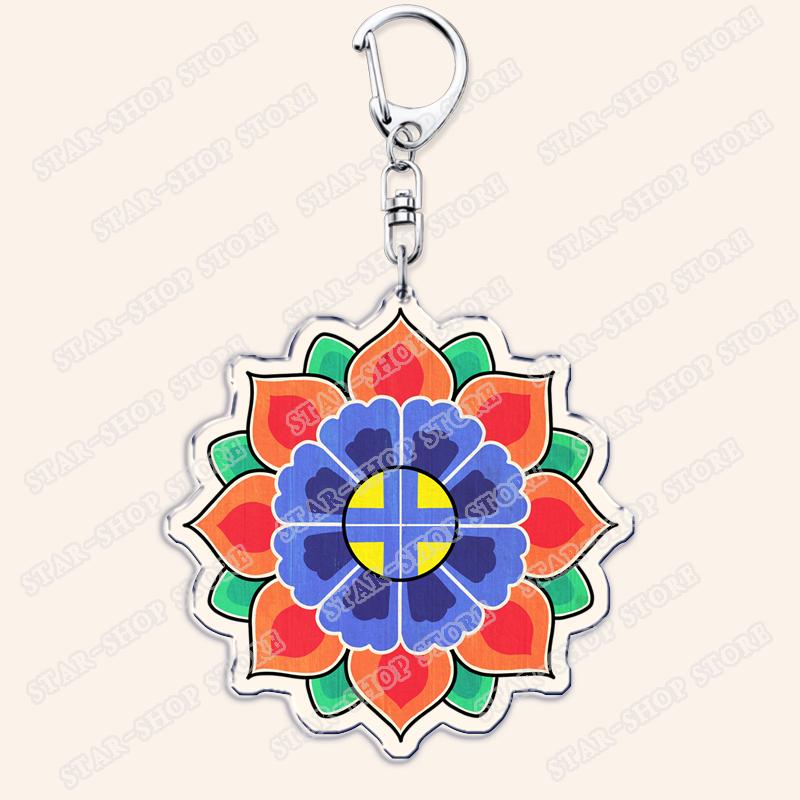 Koreaanse Kunst Traditioneel Patroon Dancheong Sleutelhangers voor Accessoires Tas Zuid-Korea Bloemen Sleutelhanger Ring Ventilatoren Cadeaus Sleutelhangers blue