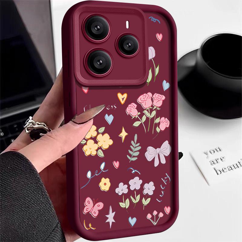 Für Xiaomi 14T Pro 13T Poco X7 F6 X6 Pro Redmi Note 14 Pro 13 12 11 Hülle Blumendruck Weiches Silikon Stoßfest Linsenschutz TPU Matt Handyhülle