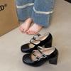 Silver Rhinestone Daughter Mary Jane Shoes High Heels Women's 2025 New Temperament Beautiful Thick Heel Light Mouth Single Shoes