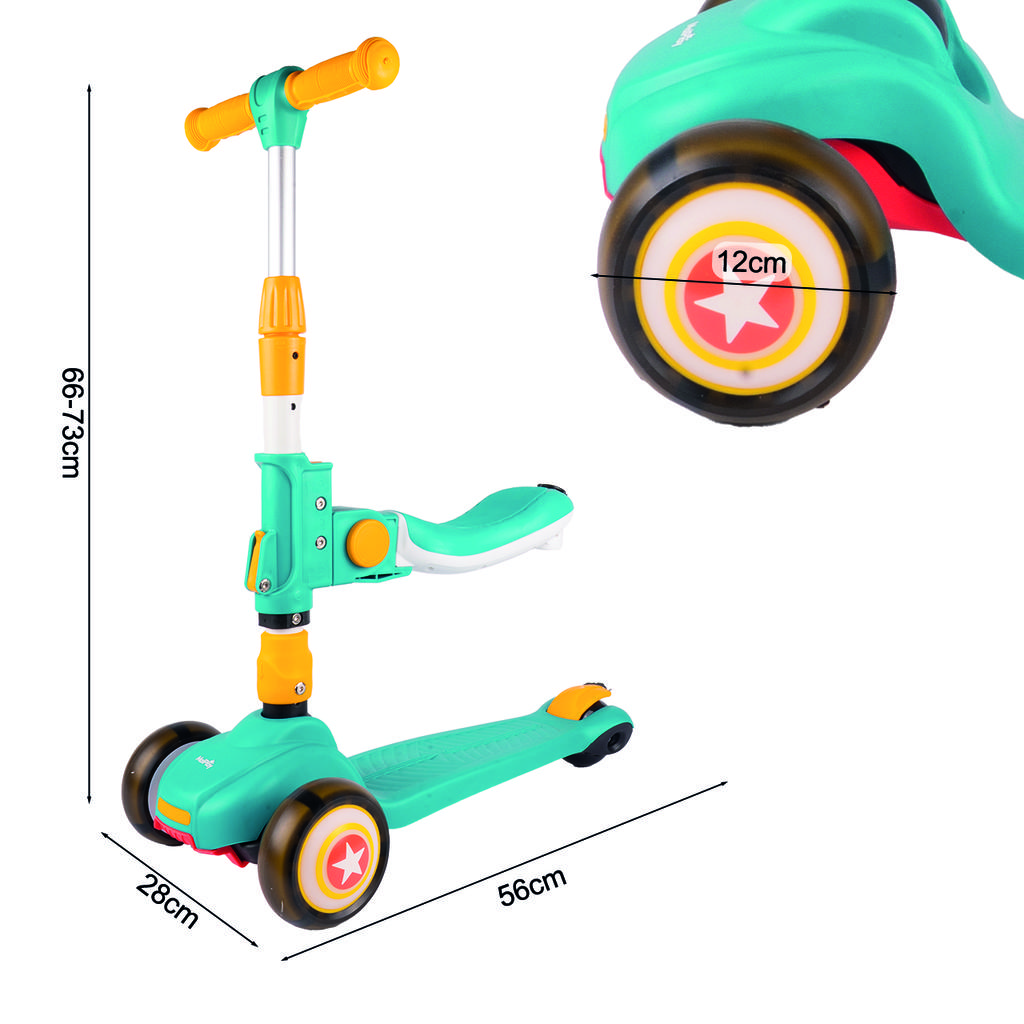Three-Wheeled Scooter With Seat For Children 2 In 1, Adjustable Brake