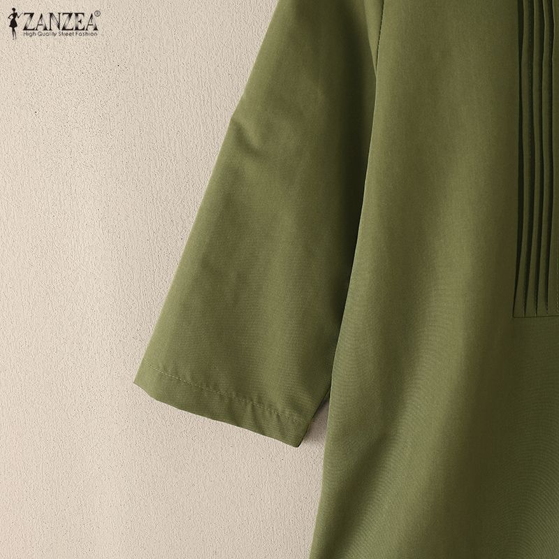 ZANZEA Blusa holgada casual para mujer con cuello en V, color sólido y manga 3/4