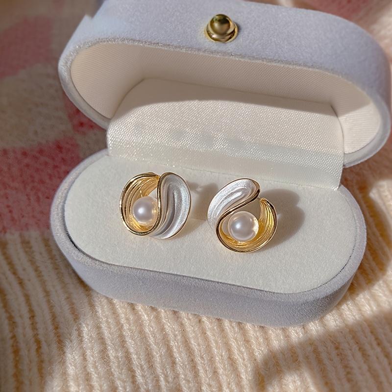 Hypoallergenic Resin Pearl Earrings for Women, Small Cute Gold Artificial Pearl, Delicate Daily/Work/Party Jewelry Gift