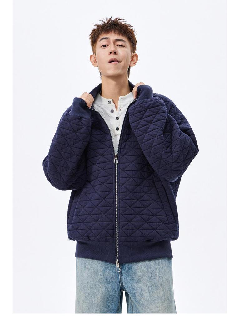 ACU Unisex Diamond Quilted Baseball Jacket – American Style Solid Color Autumn Outerwear