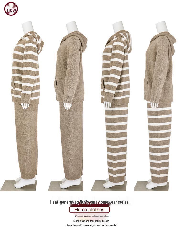 Damen Fleecegefütterter Kapuzen-Cardigan und Lange Hose Set