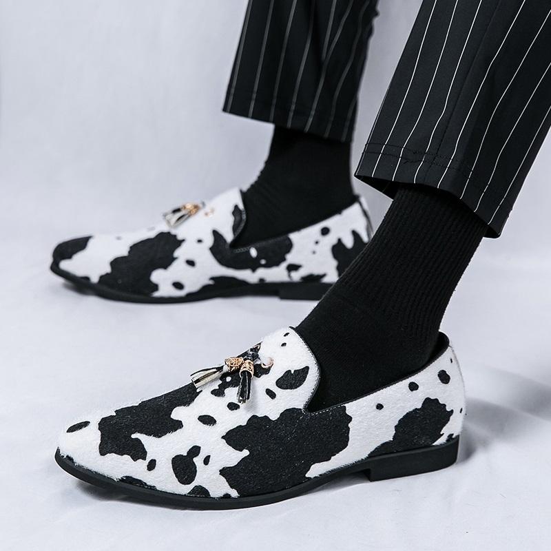 Luxury New Designer Black White Mixed Tassels Loafter Leather Shoes For Men Casual Wedding Formal Dress Footwear Zapatos Hombre