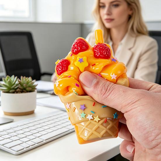 Ice Cream Cone Squeeze Toy Simulated Ice Cream Fidget Toy Soft Stretchy Anxiety Stress Relief Fake Food Sensory Toy