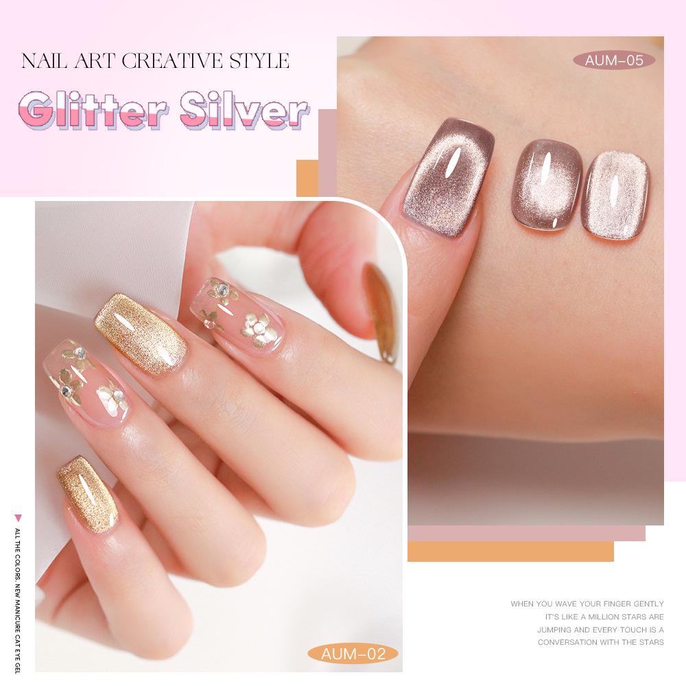Champagne Cat Eye Gel Nail Polish - Whitening Manicure for Autumn/Winter
