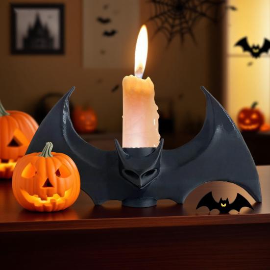 1/2 szt. Halloweenowy świecznik w kształcie nietoperza Upiorny drukowany w 3D czarny stojak na świece z nietoperzem Świecznik Dekoracja centralna stołu domowego