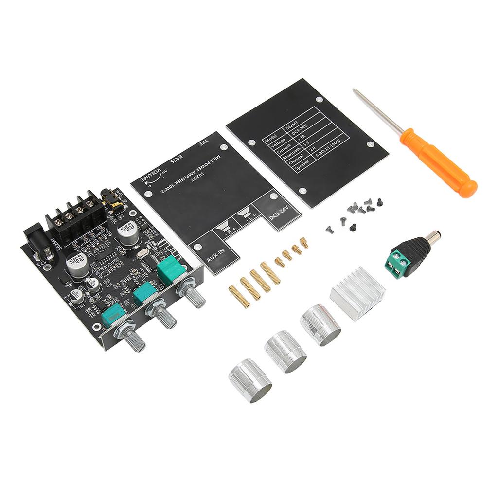BT 5.0 Amplifier Board 2.0 Channel 2x50W Bass and Treble Control Power Amplifier Module for Store Home Theater DC9‑24V