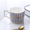 Light Luxury Coffee Cup and Saucer with Spoon, Bone China Tea Cup with Gold Trim,250ml Porcelain Coffee Mug with Handle
