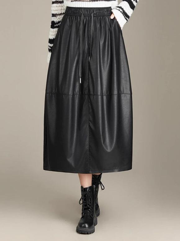 Women's 2025 New Style Elastic Waist Leather Skirt - Versatile Bud Skirt with Flattering Fit