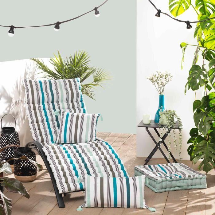 Coussin - Tramontane - 40 x 40 cm - Rayé blanc - Déhoussable - Oeko-Tex®