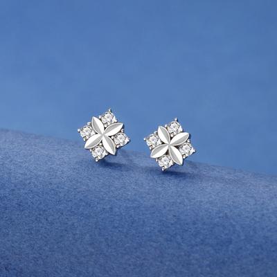 925 Silver Frame Flower Stud Earrings Light Luxury Mini Four-Leaf Clover Earrings Tide Brand Niche Ins Rhombus Earrings