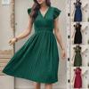 Summer Women's Pleated Short-sleeved Solid Color Dress