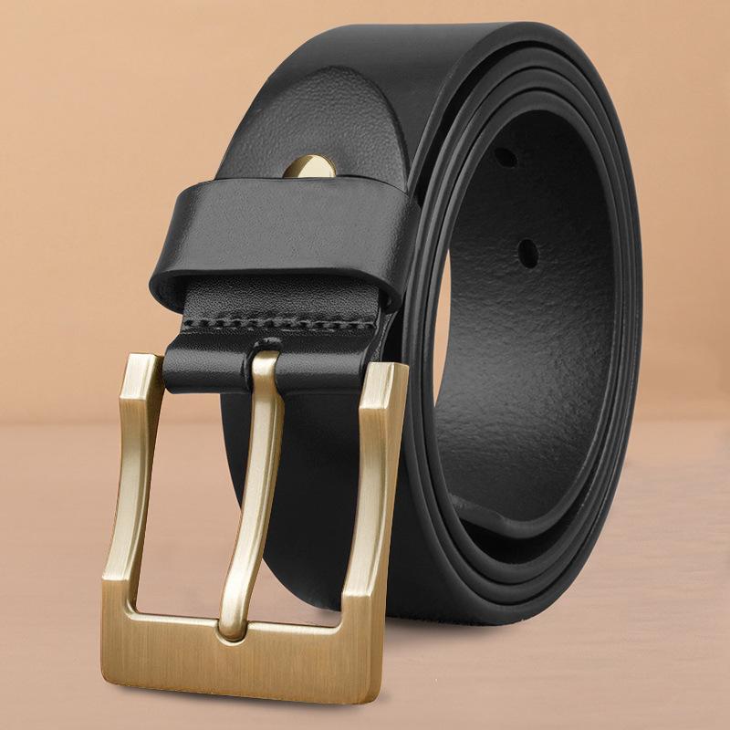 Men's Genuine Leather Pin Buckle Casual Middle-aged Trouser Belt Men's Trendy Alloy Buckle Retro Two-layer Cowhide Belt