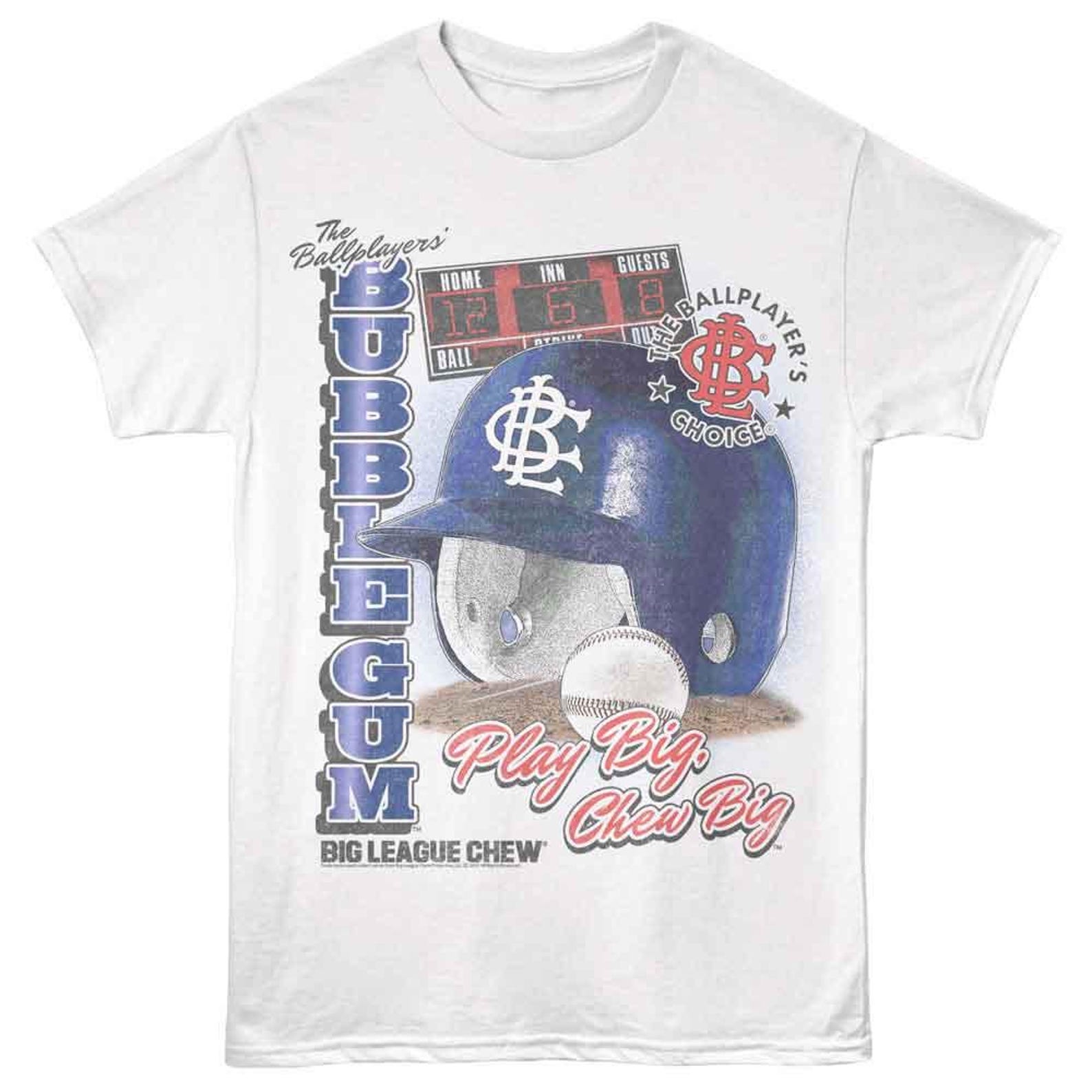 Big League Chew Helmet and Scoreboard White T-Shirt 2XL