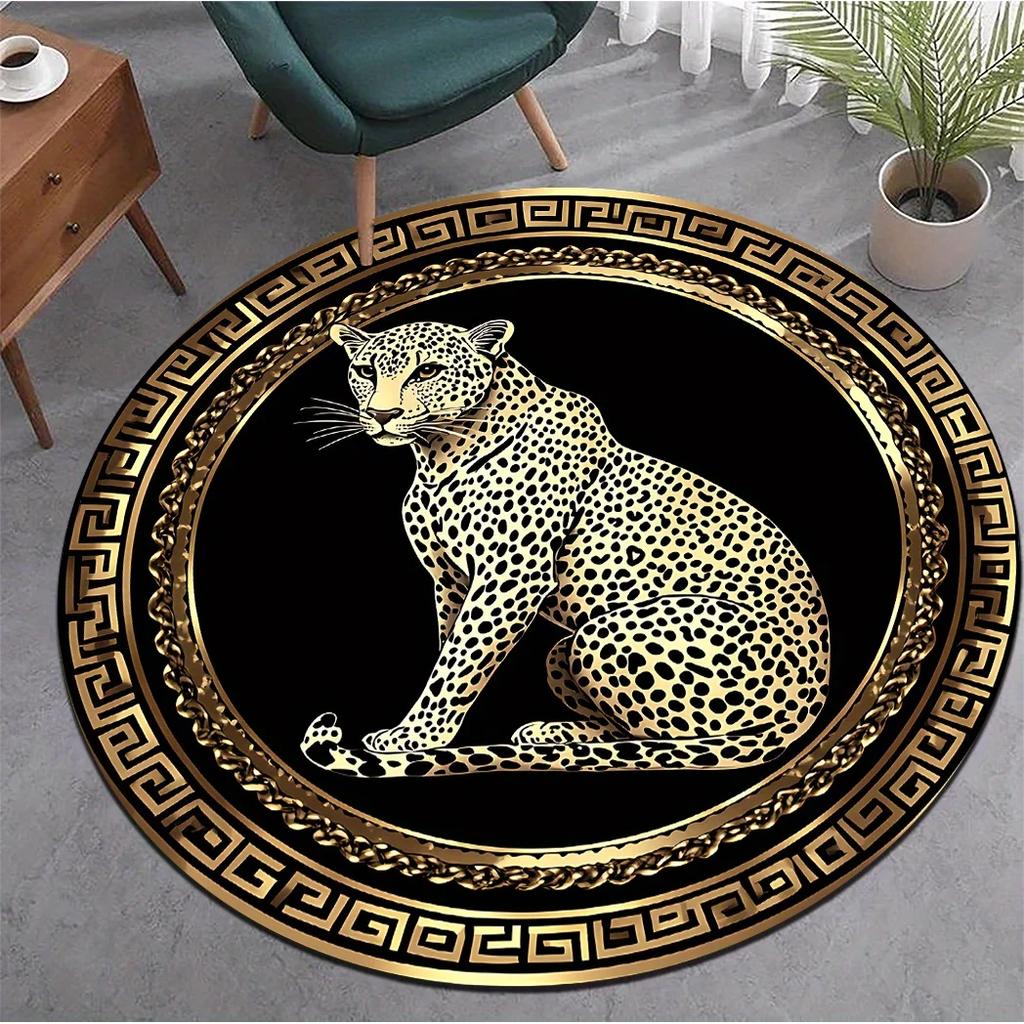 Yin Yang Cat Circular Carpet with Anti Slip Backing Flannel Carpet Machine Washable for Living Room Lightweight Home Decor