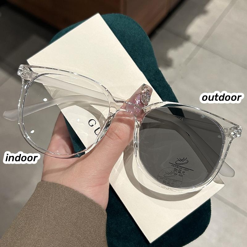 Ultra Light Large Round Frame Photochromic Near Sight Glasses Anti Blue Light Myopia Glasses Finished Minus Eyewear 0 To -4.0
