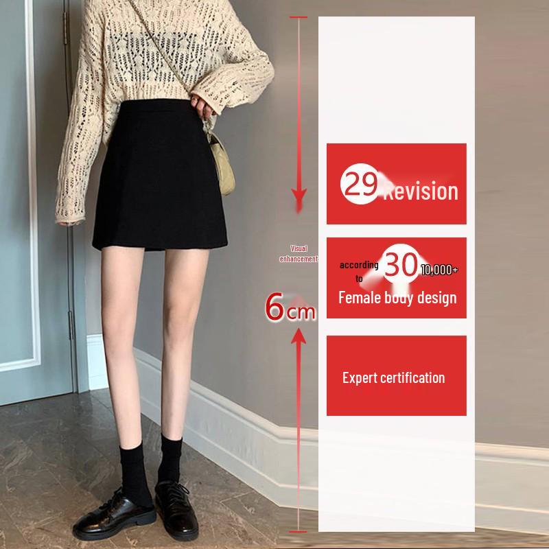 

New 2024 Women s Black Wool High-Waist Midi A-Line Skirt for Autumn/Winter – Slimming Hip-Hugging Design 2XL