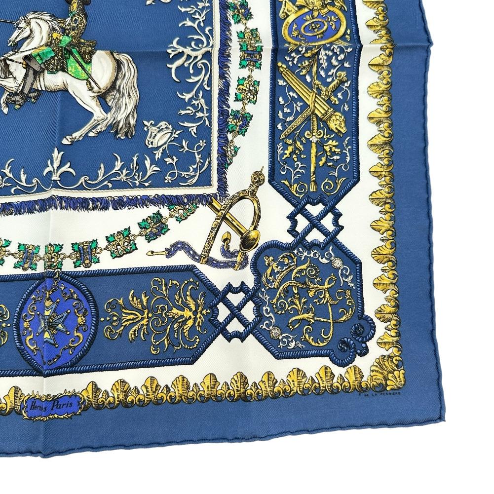 Hermes Carree42 Scarf LVDOVICVS MAGNVS Louis XIV Straddling a White Horse Silk Women Used