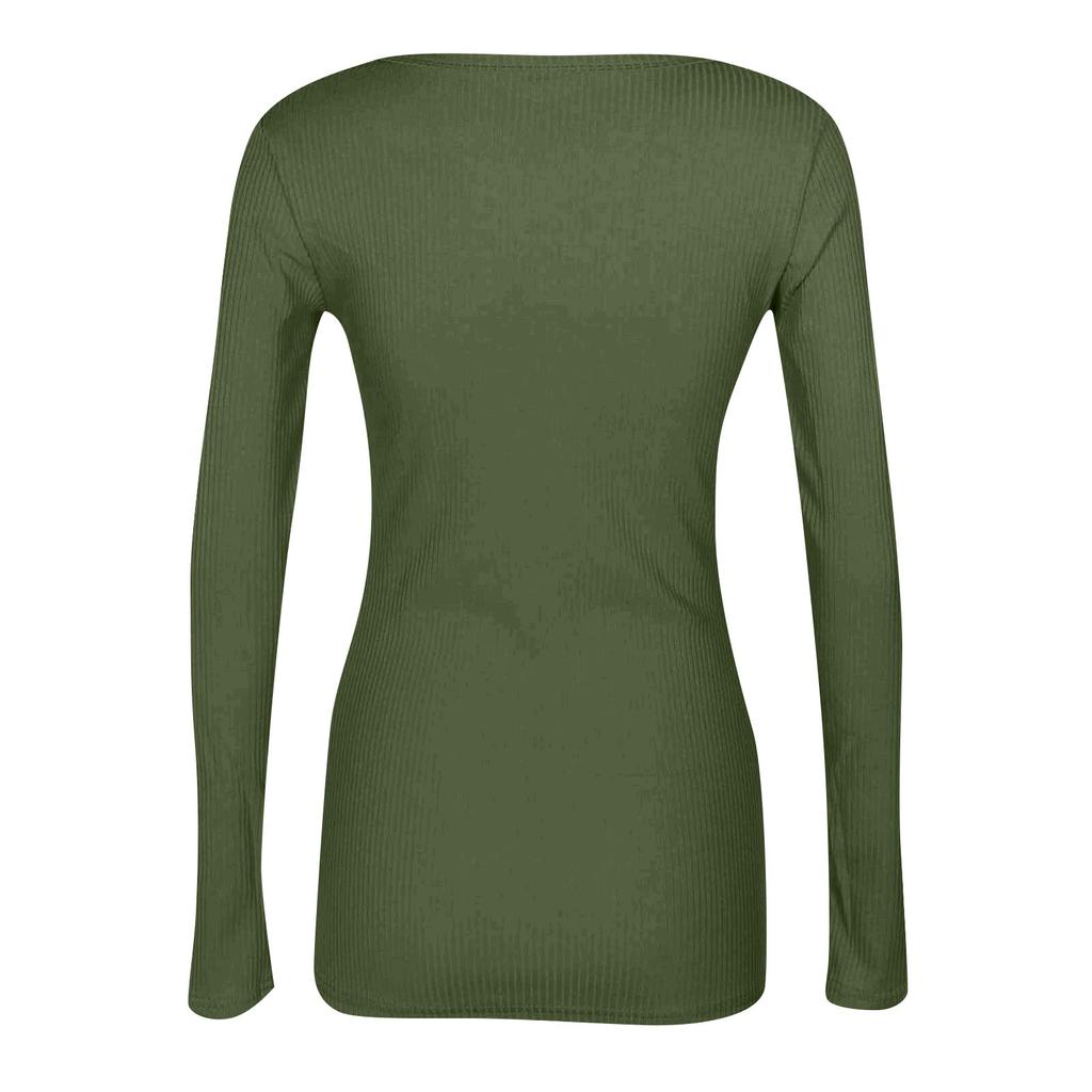 Women's  And Winter Slim Bottom T-shirt Fashion Casual Solid Color U Neck Pullover Long Sleeve Top