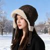 Women S Lamb Fleece Winter Hat With Ear Flaps Turned Up Brim For Outdoor Motorcycle Riding Casual