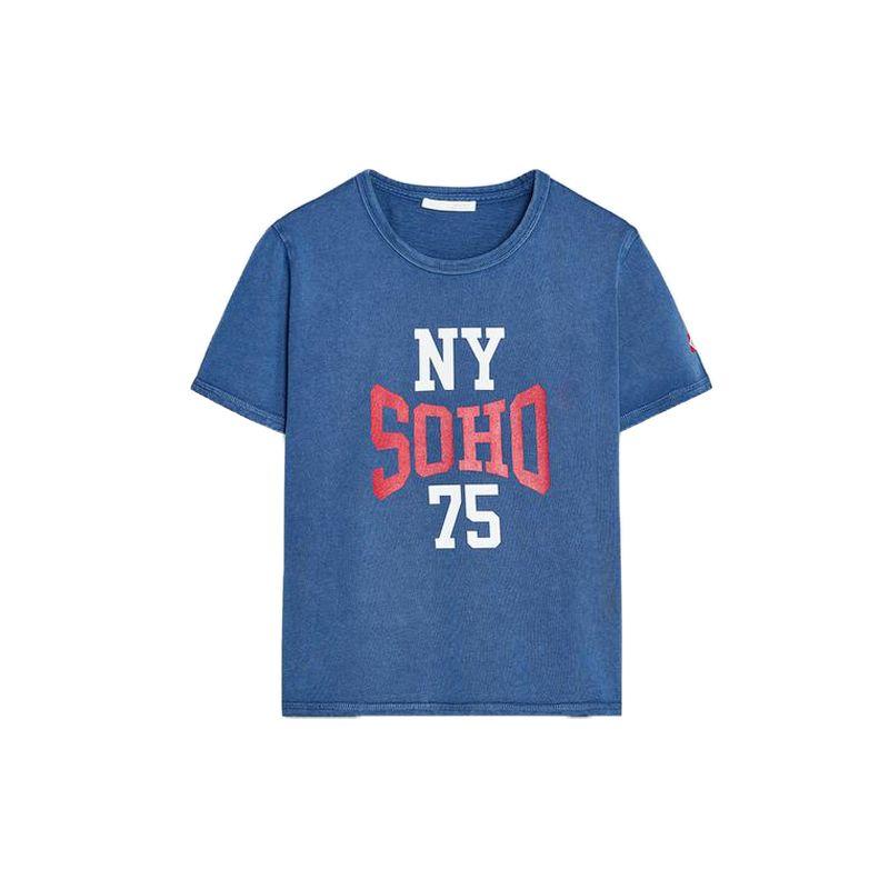 Spring and Summer New Women's Clothing French Style Preppy Style Cotton Printing Washing Effect Short Sleeve round Neck T-shirt 3253358