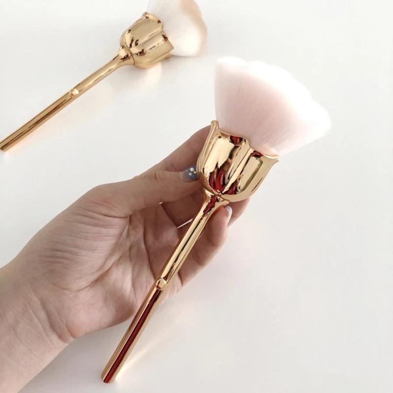 10 Stück Nailart-Pinsel Weich Reinigen Staub Puder Rosa Rose Blütenform Rouge Foundation Puder Make-up Pinsel Kosmetikwerkzeug