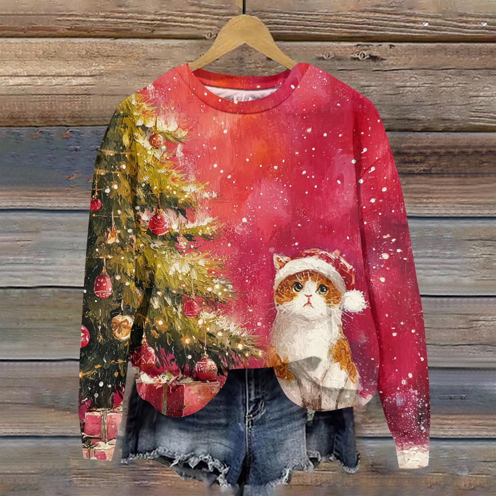 

Женская мода с принтом, длинный рукав, свободный круглый вырез, свитшот, осень L киноварь