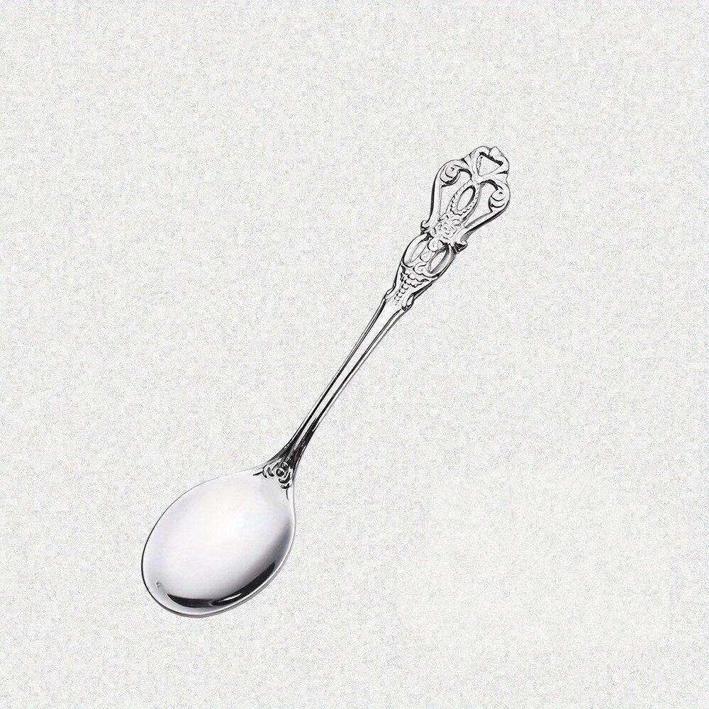 

1 шт. Європейська кавова ложка з нержавіючої сталі Королівська десертна ложка Антична порожниста вилка для торта Фруктова ложка з тисненням Silver spoon