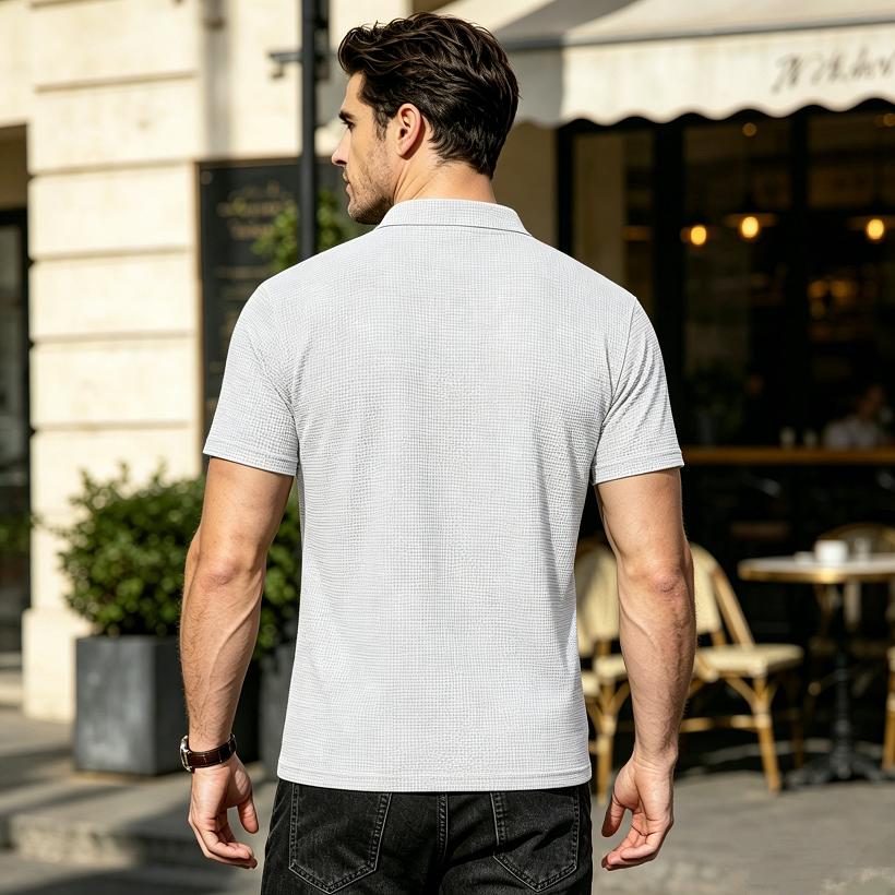 New Men's Business Casual Short Sleeved Bone Flower Solid Color POLO Shirt Fashion Breathable Comfortable Summer Versatile Top