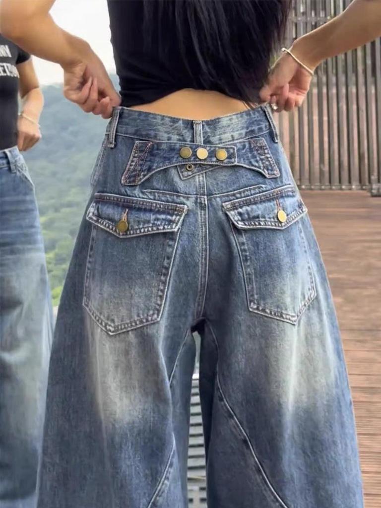 2025 Plus Size American Style Wide-Leg Jeans for Women - Slimming Straight Cut Long Pants, Autumn/Winter Collection.