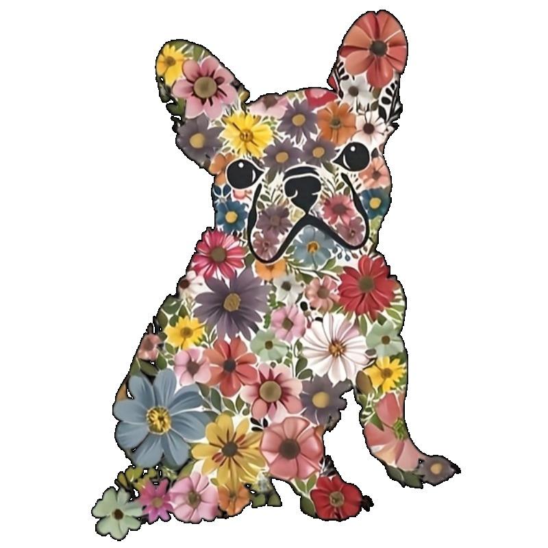 Casual Loose T Shirt Black French Bulldog Floral Print Women Summer Top Streetwear Fashion Graphic Tee