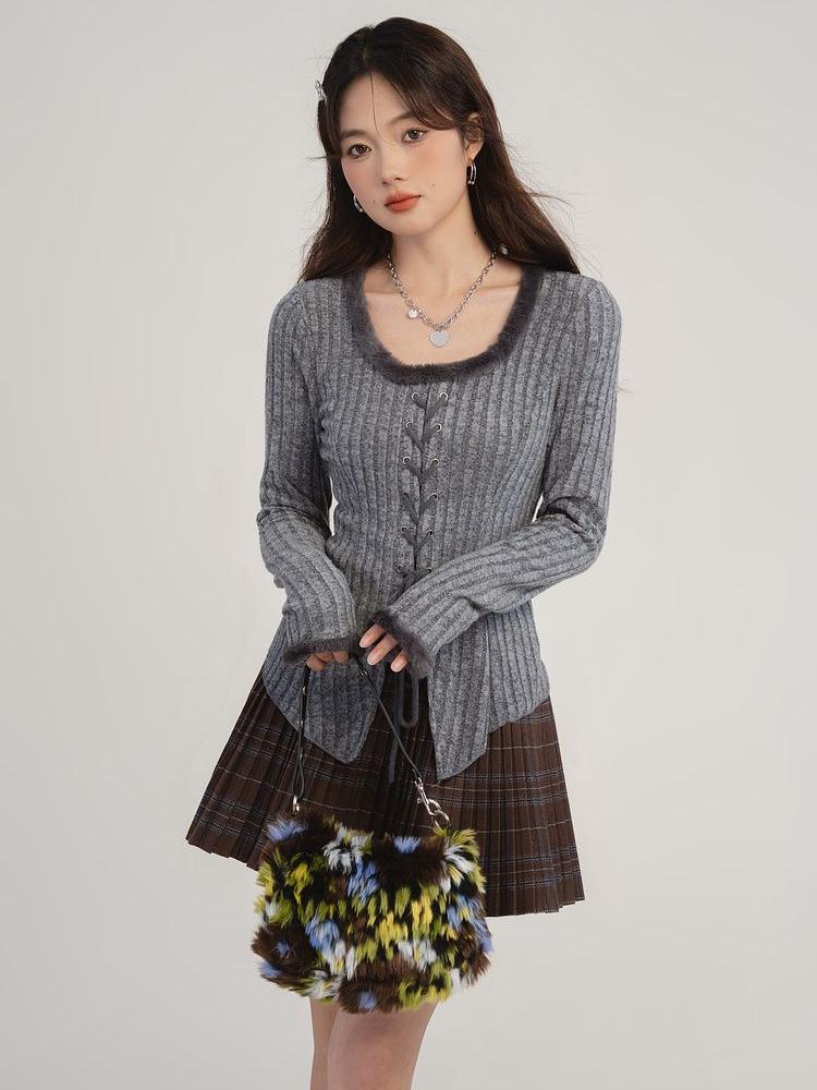 Bandáž Stahovací šňůrka Pletený Cardigan Ženy Podzim Zima Vintage Split Cardigans Korejská móda Y2k Svetry Spodní část Košile Top