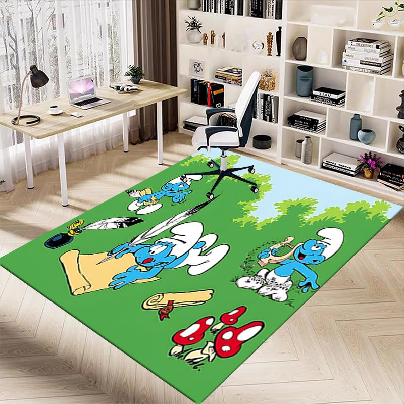 1pc Smurfs Forest Carpet for Playroom Bedroom Living Room Sofa Home Decor,kids Game Area Rug Non-slip Floor Mat Y72398