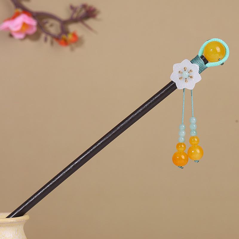 Vintage Tassel Wooden Hairpin for Women - Imitation Ebony Hanfu Accessory, Ancient Style Costume Hairpin