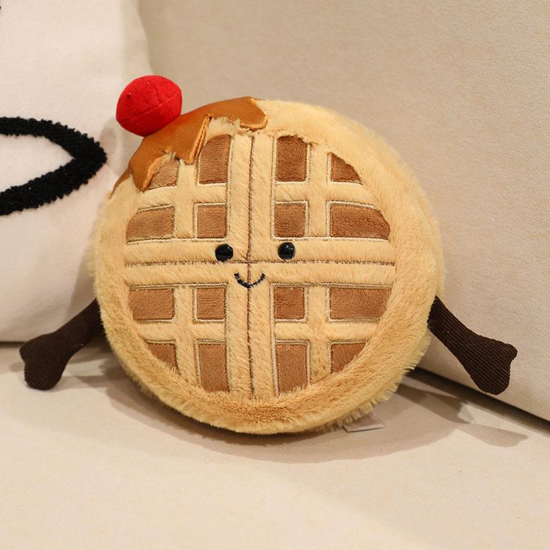 Cute Waffle Plush Doll Stuffed Food Toy with Smiling Face Soft Huggable Plushies Birthday Gift Girl Child