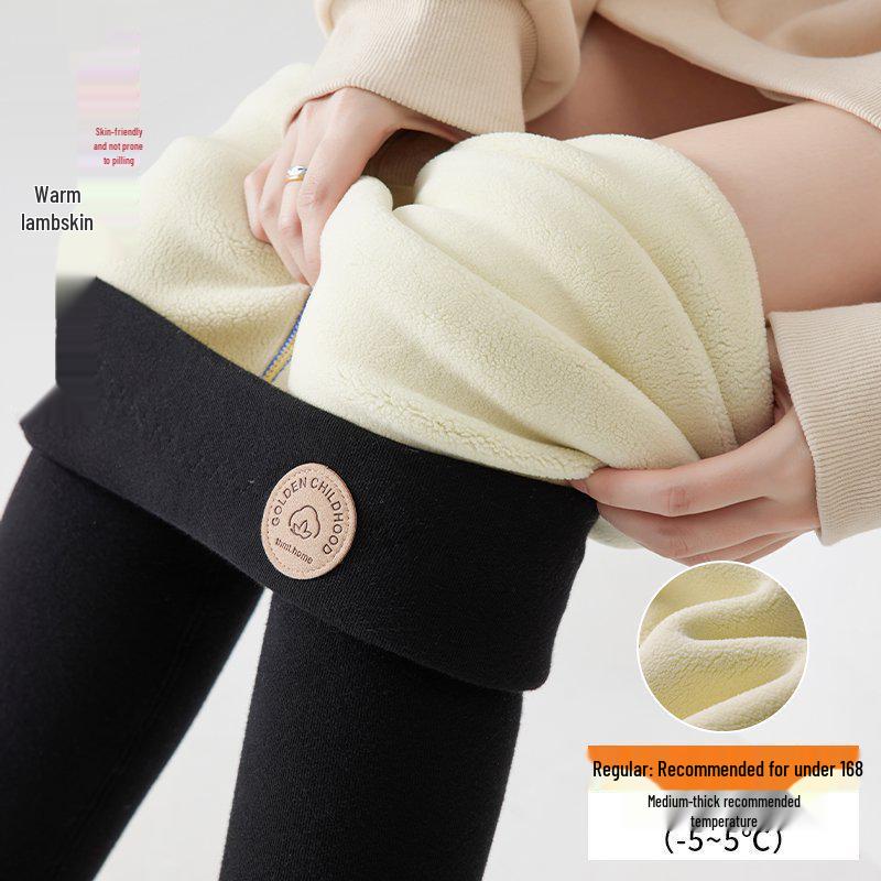 Women's Extra Thick High Waist Lambswool Leggings - Autumn/Winter Slim Fit, Plus Size, Velvet-Lined, Cotton.