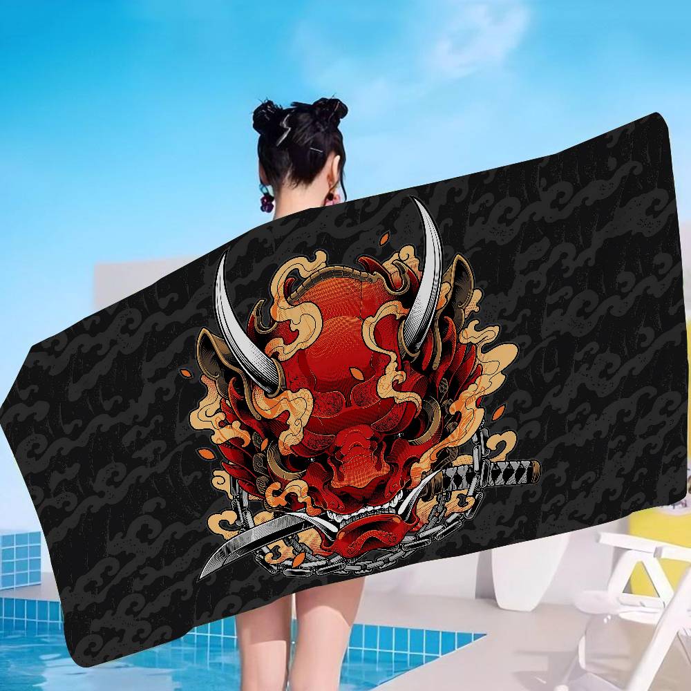 1pc Japan Samurai Oni Mask Microfiber Printed Beach Towel Mountain Climbing Yoga Beach Swimming Running Absorbent Soft Towel