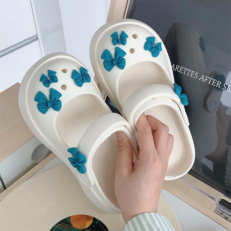 

Летняя одежда, мягкая женская обувь с дырочками, пляжная обувь, креативные сандалии «сделай сам», корейская версия, индивидуальные синие женские тапочки с бантом