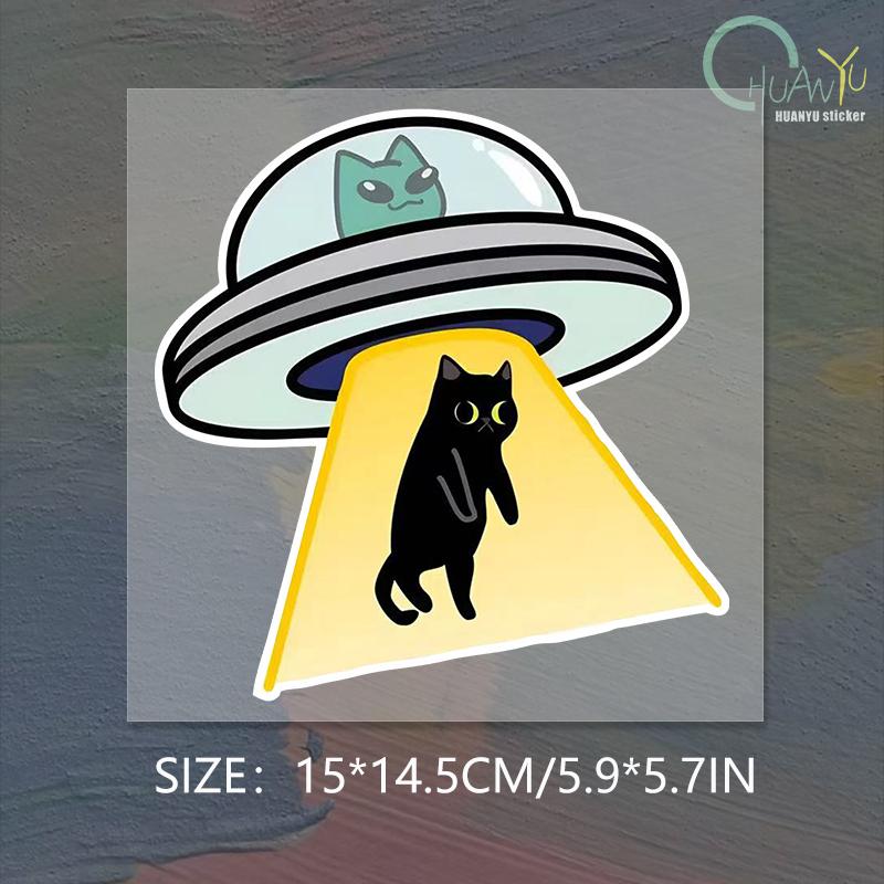 Cat UFO Creative Vinyl Waterproof Decal Sticker For Cars, Laptops, Walls Windows, Bumper