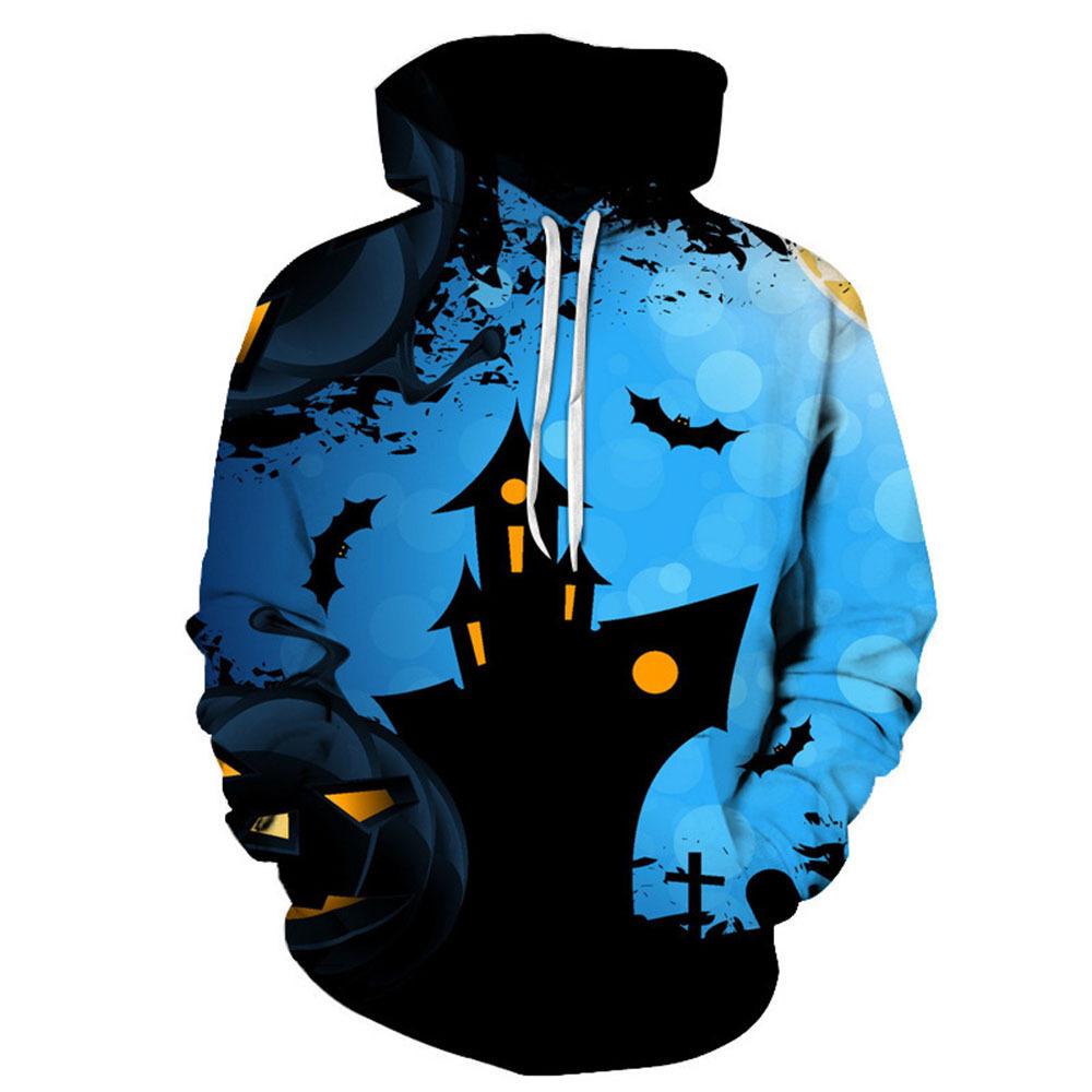 3D Digital Print Skull Hoodie with Long Sleeves, European & American Style, Pumpkin Halloween Design for Men
