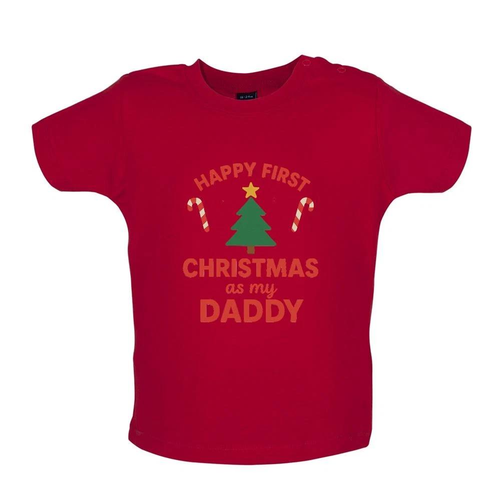 Happy First Christmas Like My Daddy - Kids T-Shirt Tees Top - 1st Cute Santa Claus 100