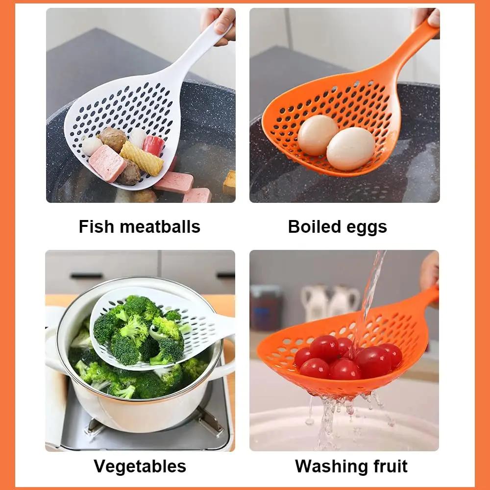 Strainer Scoop Colander Slotted Pasta Spoon Plastic Skimmer Spoon with Handle Food Drain Shovel for Kitchen Cooking