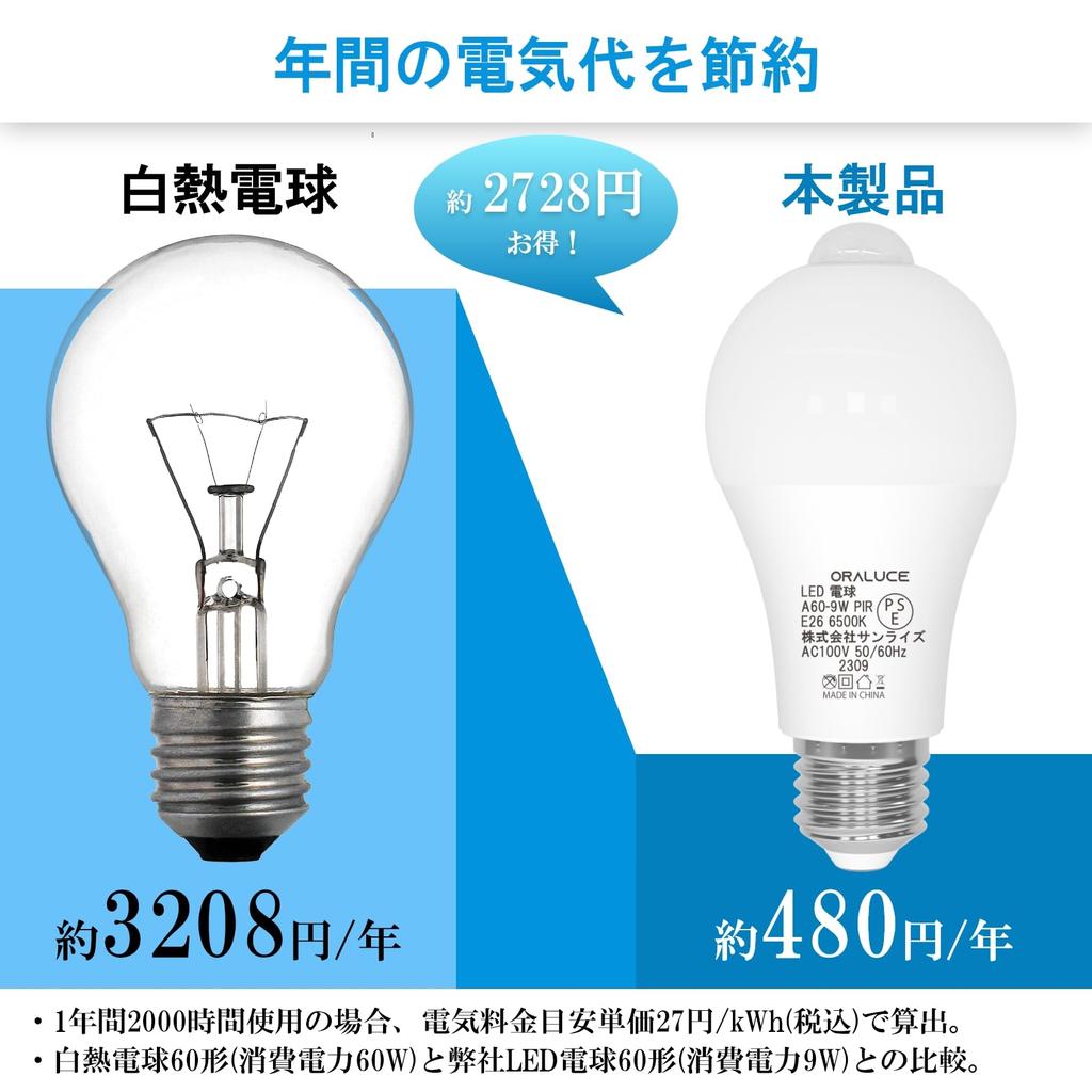 ORALUCE LED Light Bulb, E26 Base, Motion Sensor, 60W Equivalent, Daylight White 6500K, 9W, 900lm, Automatic OnOff, with Light Sensor, Prevents