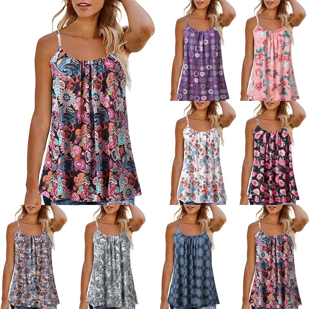 Women Summer Printed Sleeveless Vest Blouse Tank Tops Camis Clothes