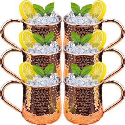 6 Stück Cocktail-Weinglas Moscow Mule Becher Edelstahl Gehämmert Kupferplattiert Bierbecher Kaffee Barwerkzeuge Trinkgeschirr für Ramadan